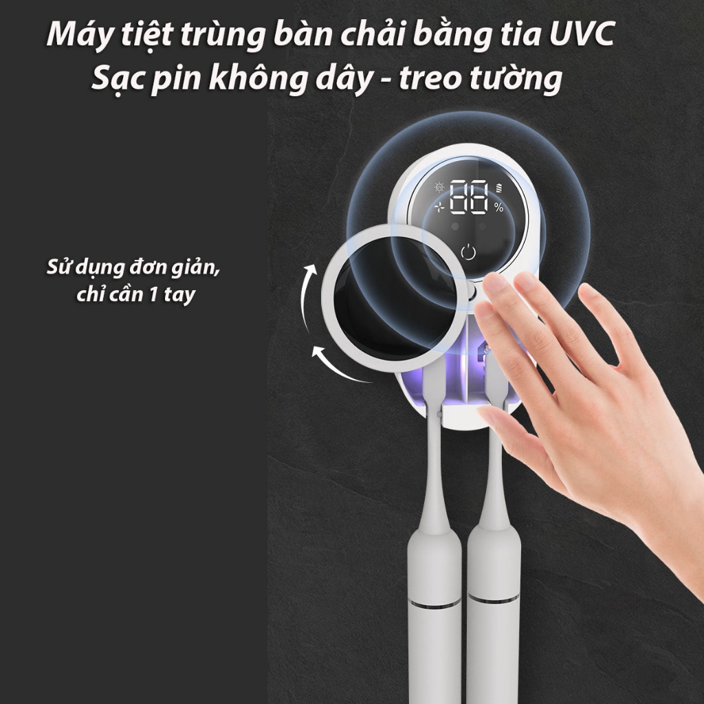 Máy tiệt trùng bàn chải bằng tia cực tím UVC với tính năng tự động và dung lượng pin 1800mah, sấy khô gió bảo vệ sk bạn