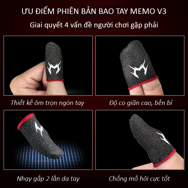 Găng tay gaming chống mồ hôi Memo V3 phiên bản cảm ứng siêu nhạy sợi carbon chơi game mobile Liên Quân FF COD PUBG