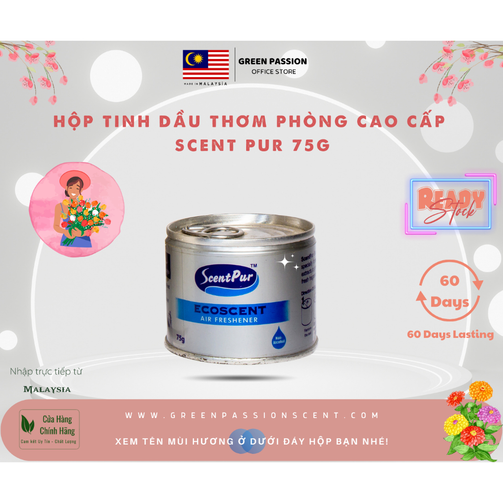 Tinh dầu thơm phòng Ecoscent cao cấp ScentPur 75g Với 10 hương thơm