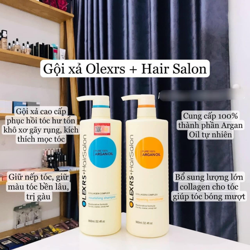 Bộ dầu gội dầu xả phục hồi tóc Olexrs Hair Salon Argan Oil Collagen Complex 500ml 960ml Anh Quốc
