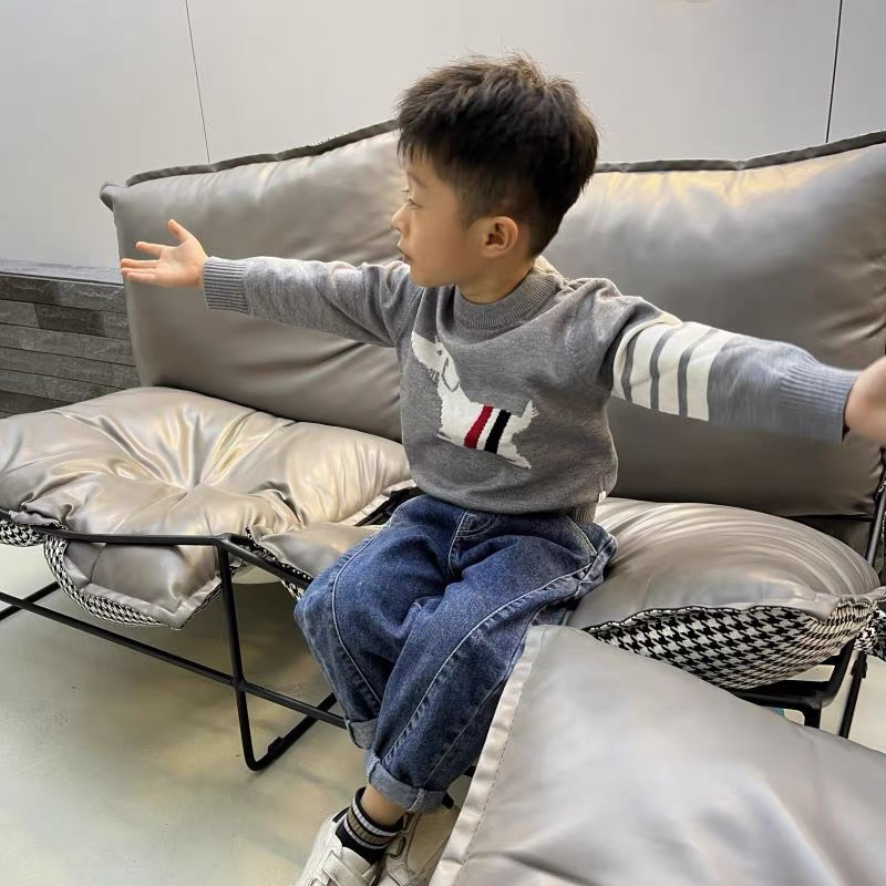 Áo dài tay cho bé MONDAY KIDS, áo len cún kẻ sọc bé trai bé gái