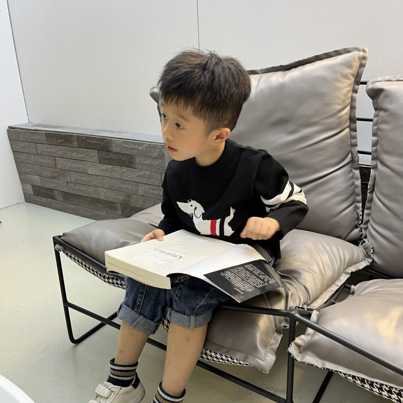 Áo dài tay cho bé MONDAY KIDS, áo len cún kẻ sọc bé trai bé gái