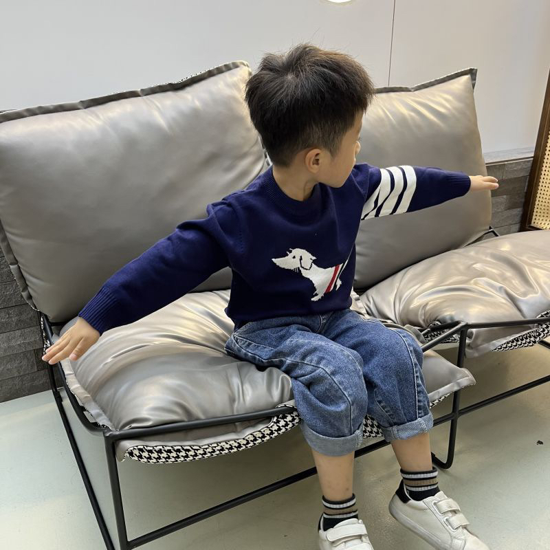Áo dài tay cho bé MONDAY KIDS, áo len cún kẻ sọc bé trai bé gái