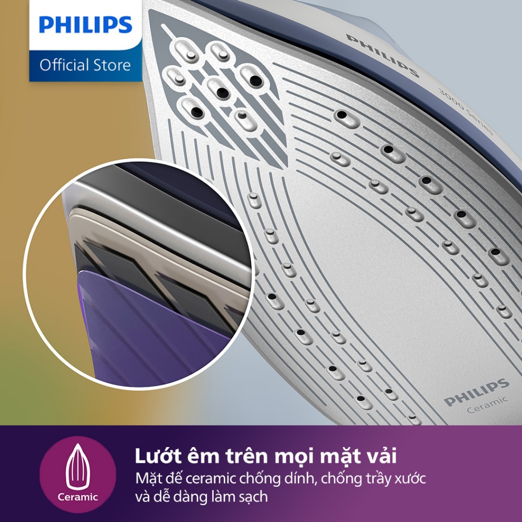 Bàn ủi hơi nước hệ thống Philips PSG3000/20 |2400W| mặt đế Ceramic - Hàng Chính Hãng