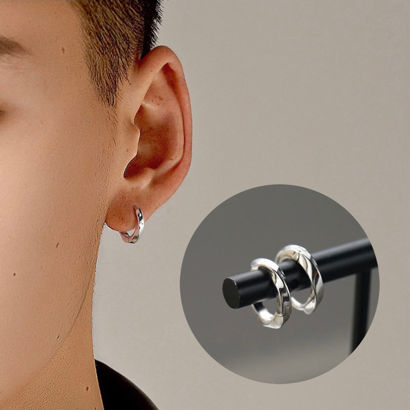 Khuyên tai bông tai vòng xoắn bạc S925 nam nữ không gỉ, không kích ứng tai an toàn phong cách thời trang Hàn Quốc