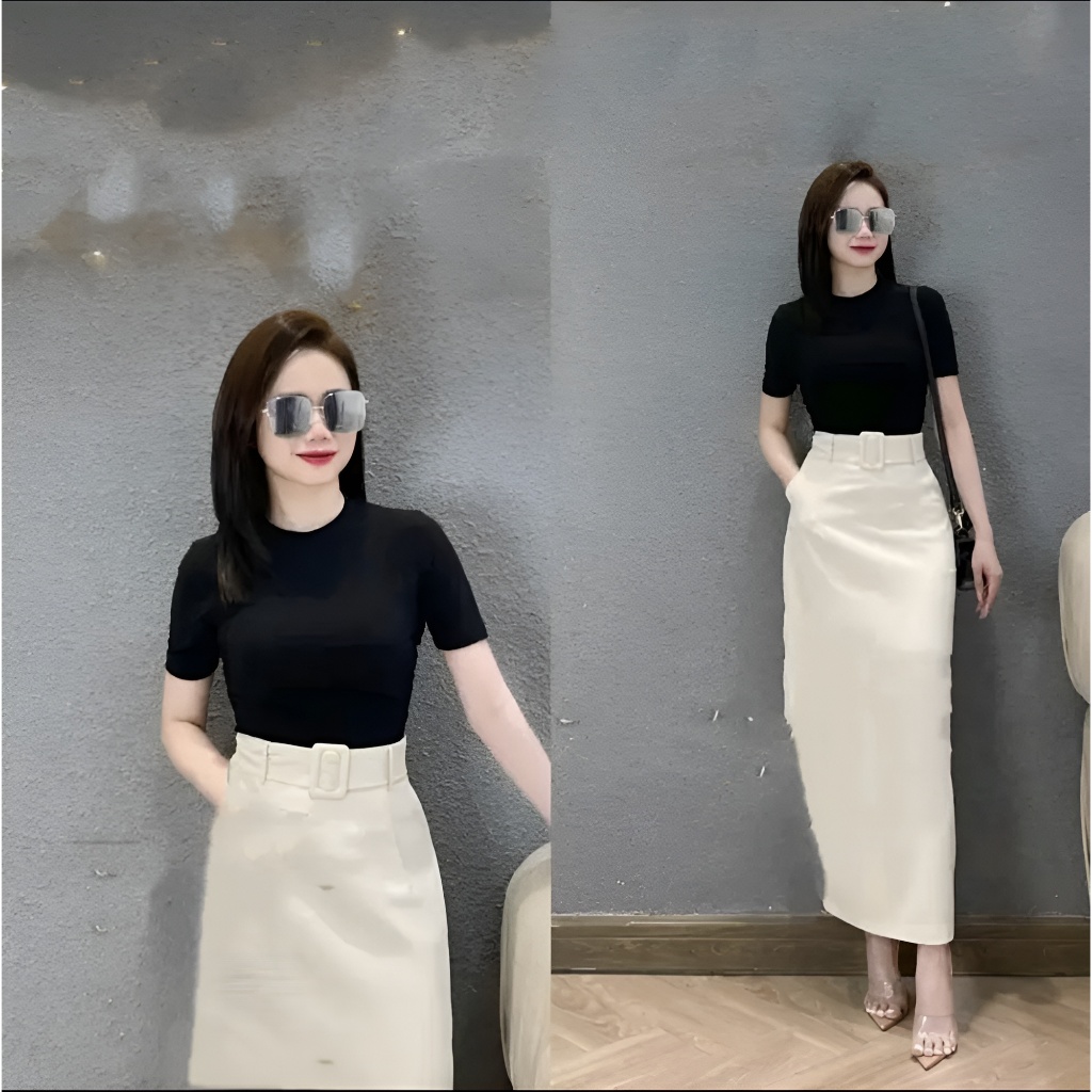 Chân Váy Công Sở Suông 90cm_ Kèm Đai_Có Lót Váy, Chất Vải Vitex,Chân Váy Che Khuyết Điểm,Chân Váy Công Sở_CV56