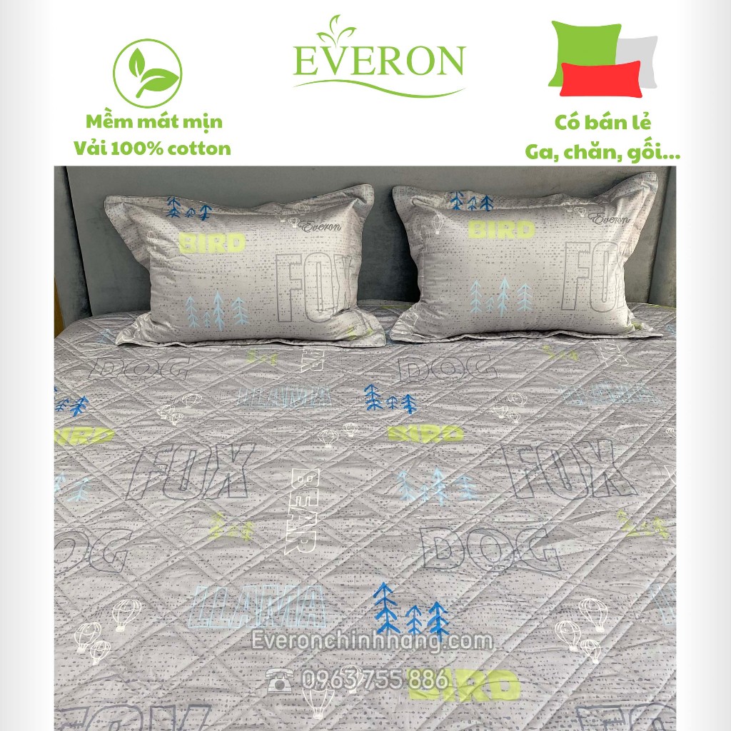 Bộ ga chun/chun trần, chăn, vỏ gối màu ghi everon epm 20051 cotton sale