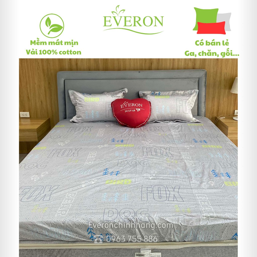 Bộ ga chun/chun trần, chăn, vỏ gối màu ghi everon epm 20051 cotton sale