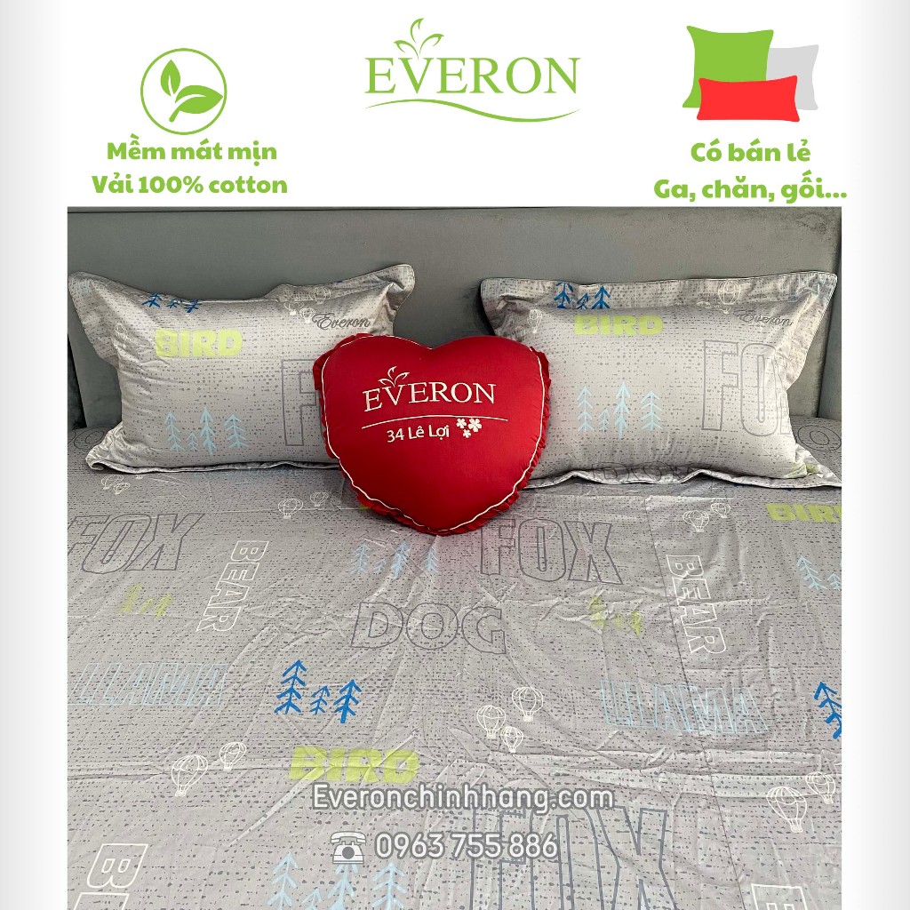 Bộ ga chun/chun trần, chăn, vỏ gối màu ghi everon epm 20051 cotton sale