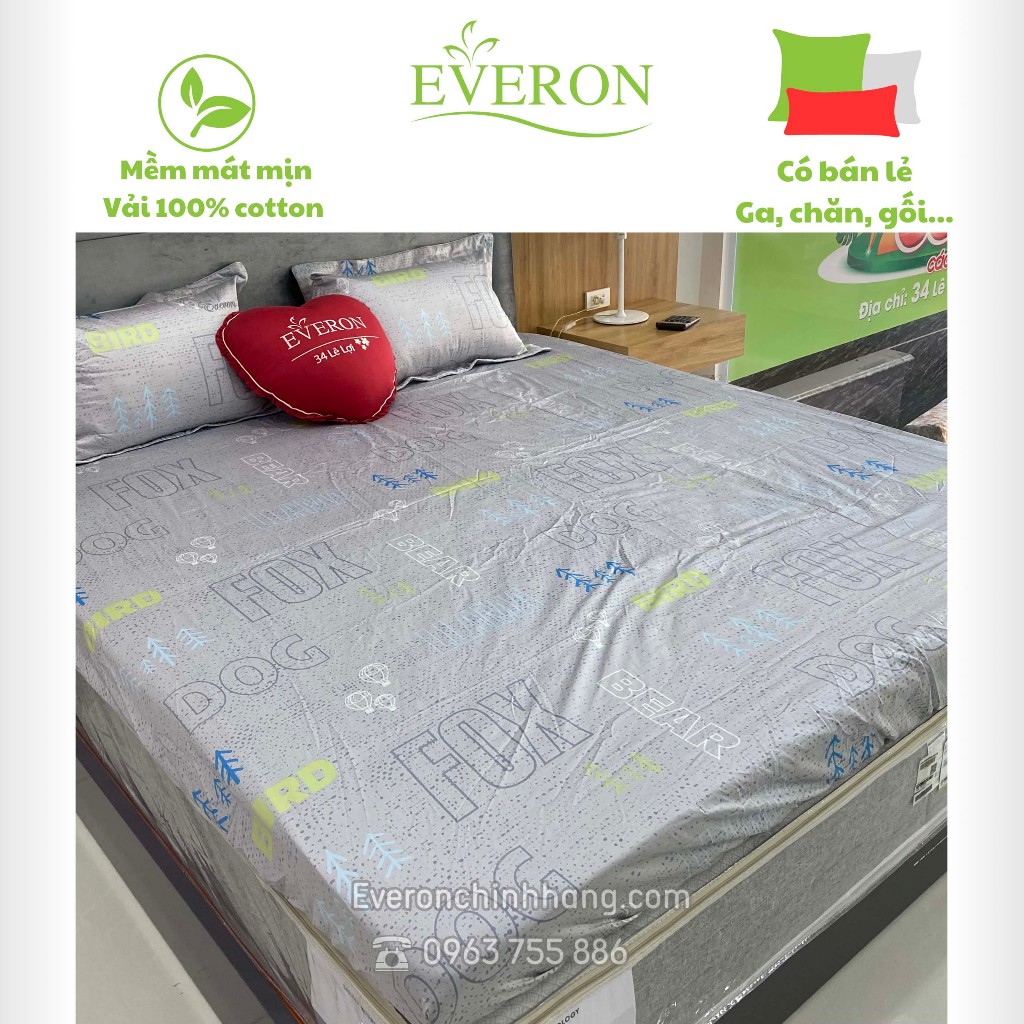 Bộ ga chun/chun trần, chăn, vỏ gối màu ghi everon epm 20051 cotton sale