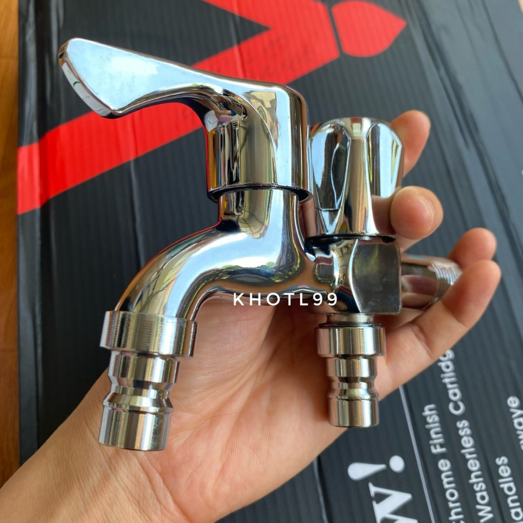 Vòi nước 2 đầu ra inox nặng 400g- Vòi nước 2 đầu cho máy giặt chia nước thành 2 cổng xả độc lập- BẢO HÀNH 1 NĂM