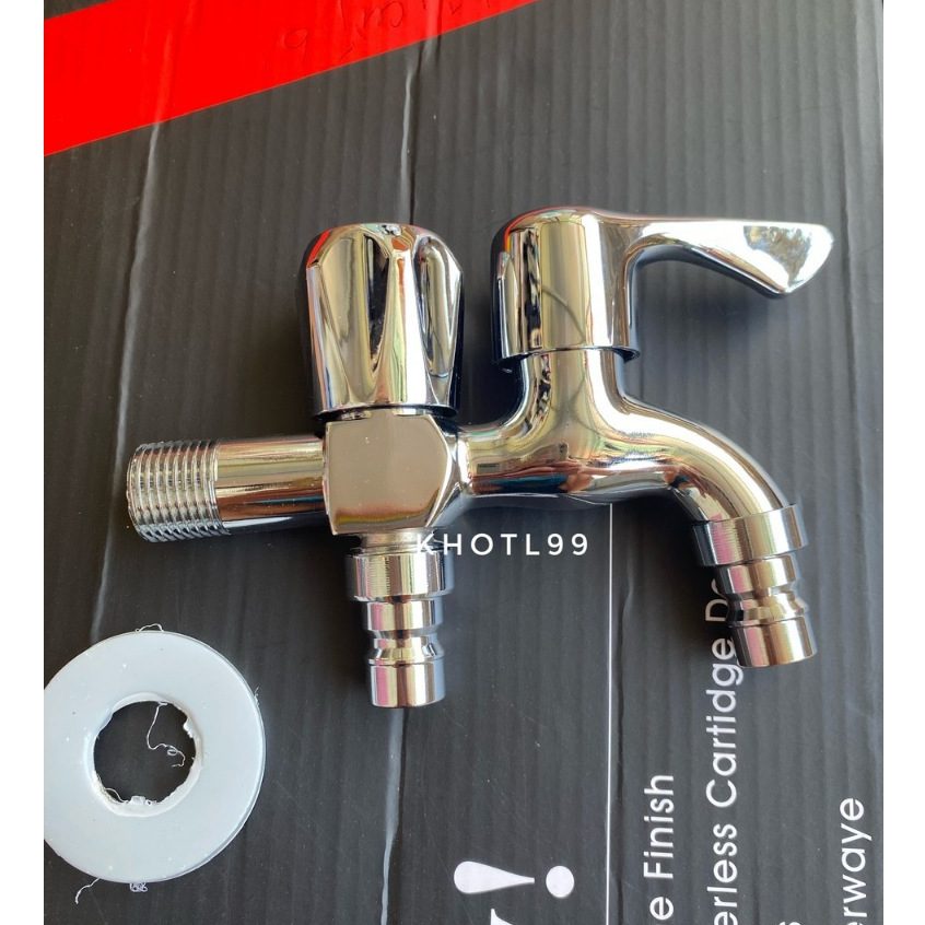 Vòi nước 2 đầu ra inox nặng 400g- Vòi nước 2 đầu cho máy giặt chia nước thành 2 cổng xả độc lập- BẢO HÀNH 1 NĂM