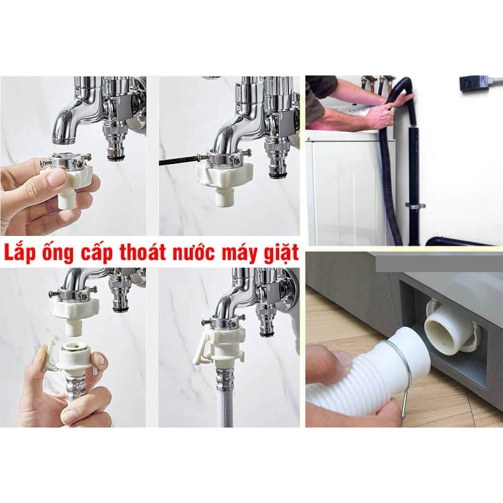 Vòi nước 2 đầu ra inox nặng 400g- Vòi nước 2 đầu cho máy giặt chia nước thành 2 cổng xả độc lập- BẢO HÀNH 1 NĂM