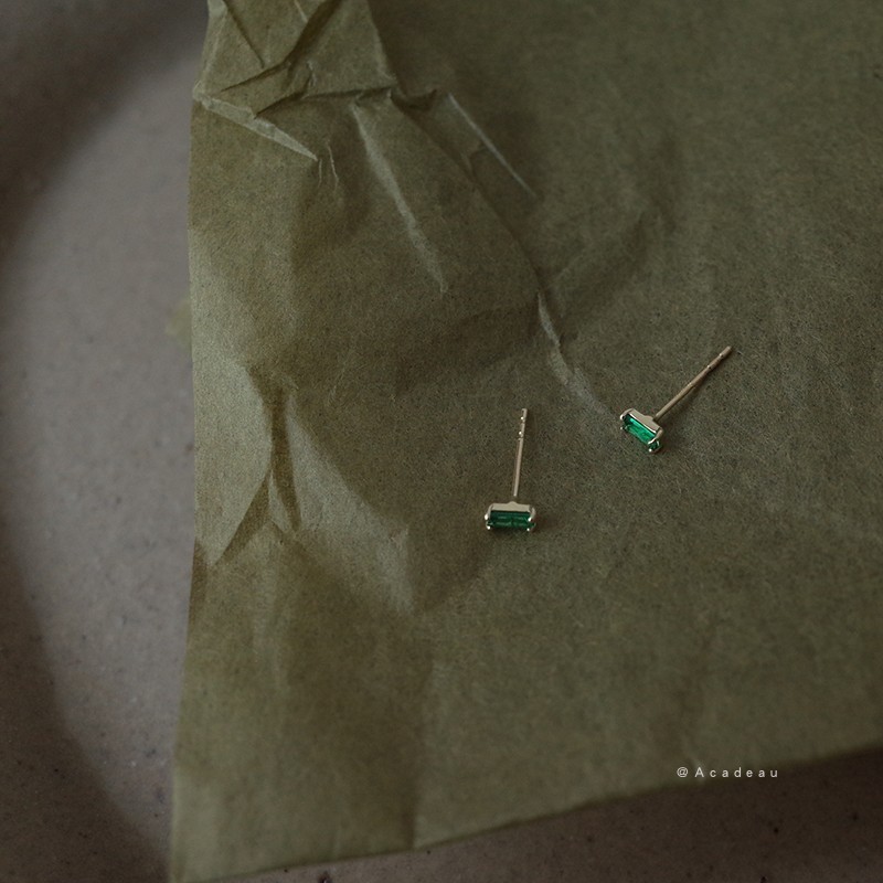 Bông Tai Khuyên Tai Đá Xanh Lục Bảo Size Mini Phong Cách Hàn Quốc Đơn Giản Thanh Lịch