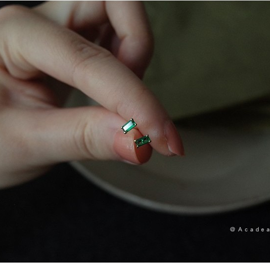 Bông Tai Khuyên Tai Đá Xanh Lục Bảo Size Mini Phong Cách Hàn Quốc Đơn Giản Thanh Lịch