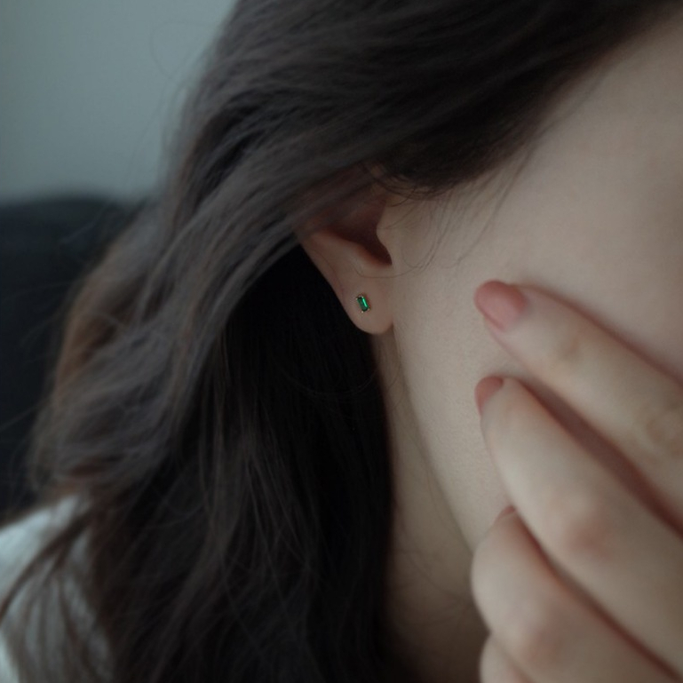 Bông Tai Khuyên Tai Đá Xanh Lục Bảo Size Mini Phong Cách Hàn Quốc Đơn Giản Thanh Lịch