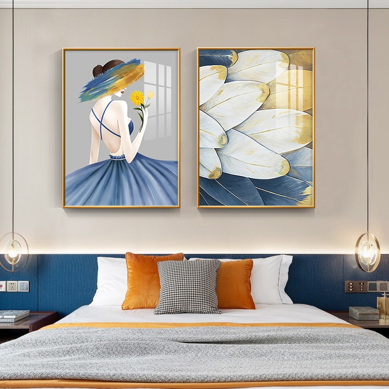 Tranh Treo Tường Bộ 2 Bức Cô Gái Nghệ Thuật Kèm Hoa, Lá Độc đáo Decor phòng Ngủ/ Phòng Khách/ Trang Trí Cửa Hàng.
