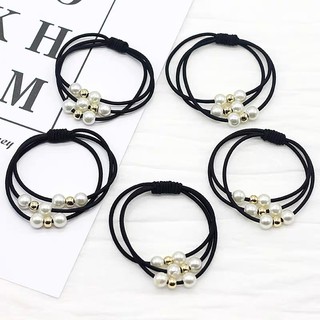 Dây Thun Cột Tóc 3 Dây Hạt Trân Châu Trắng