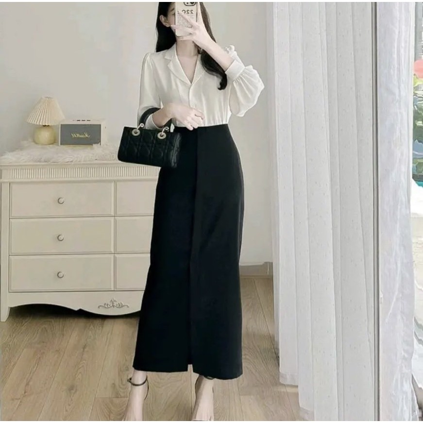 Chân Váy Dáng Suông Dài 90cm Sẻ Trước Kèm Đai_Có Lót Váy, Chất Vải Vitex, Chân Váy Công Sở Che Khuyết Điểm_CV57