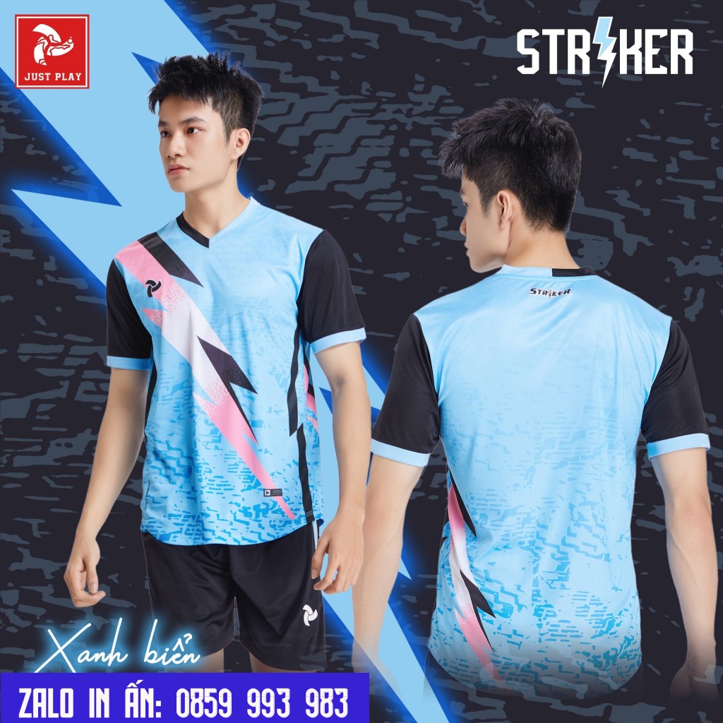 Bộ Quần Áo Bóng Đá Thiết Kế Big Size Justplay Striker , Vải Mè , Mẫu Unisex, Nam Nữ Mặc Đều Đẹp