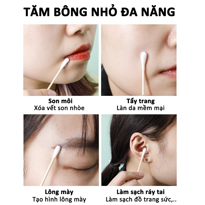 Tăm bông ngoáy tai mềm mại 500 que thân gỗ tre thân thiện với môi trường