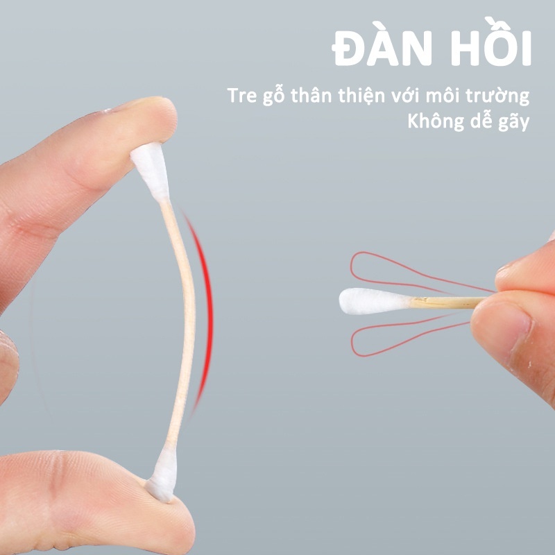 Tăm bông ngoáy tai mềm mại 500 que thân gỗ tre thân thiện với môi trường