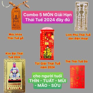 Combo thái tuế 5 món năm 2024 : túi thái tuế - kim bài thái tuế - thẻ bài thái tuế - móc khóa