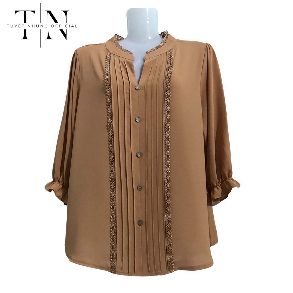 Áo trung niên nữ, áo tặng mẹ, bà, áo sơ mi tay lỡ hiện đại chất voan tằm ý thiết kế mới NY005