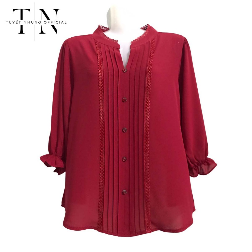 Áo trung niên nữ, áo tặng mẹ, bà, áo sơ mi tay lỡ hiện đại chất voan tằm ý thiết kế mới NY005