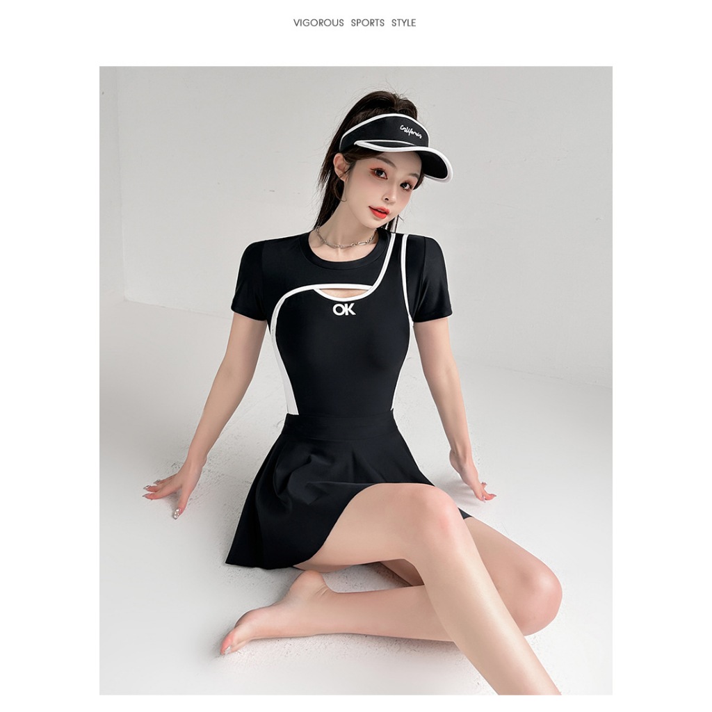 Bikini đồ bơi liền mảnh swimsuit kèm chân váy kéo khoá lưng cao cấp Coolstore