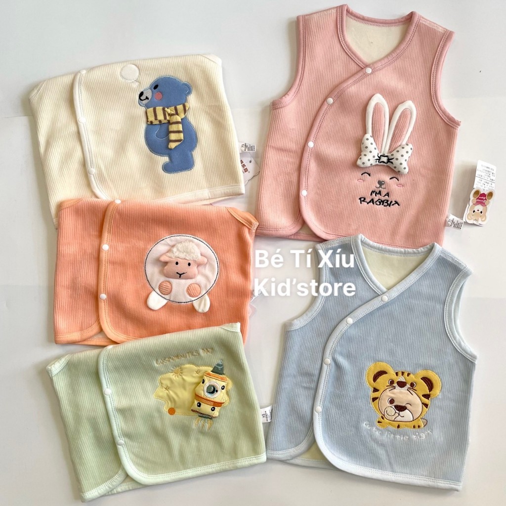 Áo Gile Băng Lông Cài Chéo Lót Nỉ Siêu Dày Đáng Yêu Cho Bé