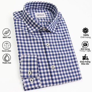 Áo sơ mi nam tay dài vải cotton THE WIND họa tiết công sở dáng ôm AS23133D