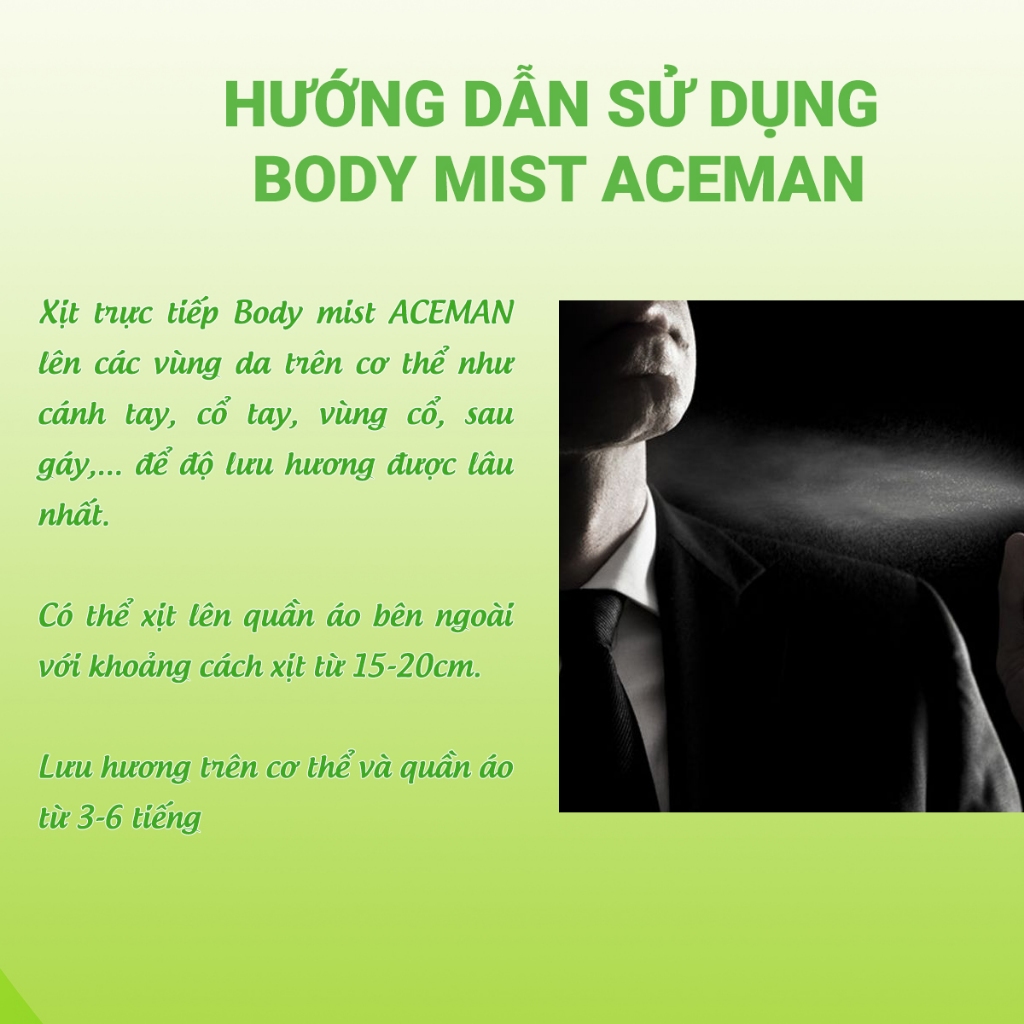 Xịt thơm Body Mist ACEMAN 30ml xịt thơm toàn thân nam hương nước hoa nam tính mạnh mẽ