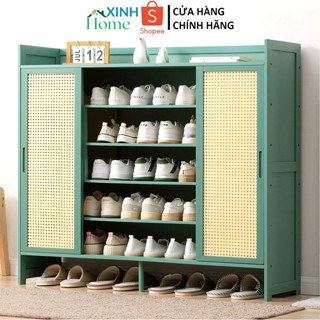 Tủ giày thông minh cửa lùa, cửa gấp gỗ tre tự nhiên kệ giày gỗ sơn bóng chống nước, mối mọt cao cấp 117x32x106cm