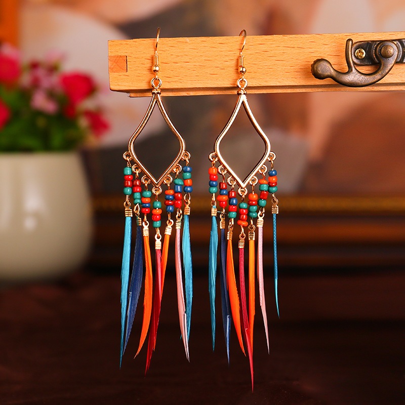 Bông tai lông vũ thời trang vintage cho nữ phong cách boho
