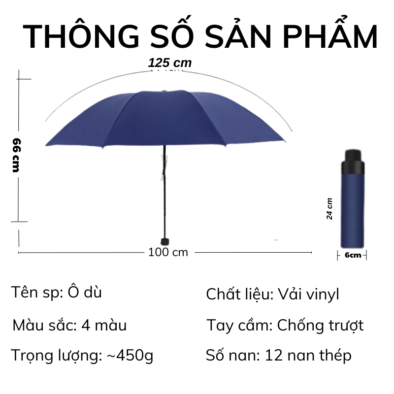 Ô Đi Mưa Siêu Lớn Domino Dù Che Nắng 125cm Vải Chống Thấm Cao Cấp Có Thể Gập Gọn