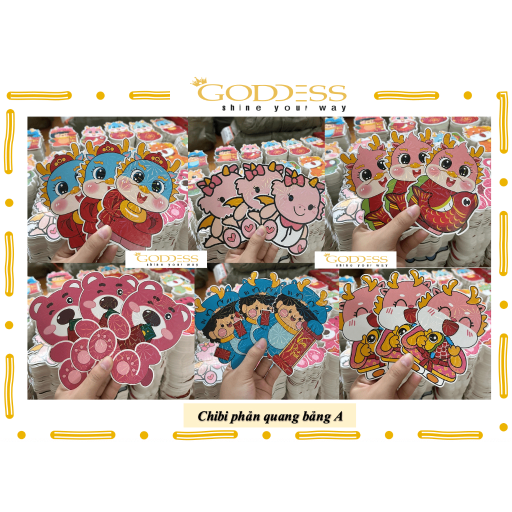Bao Lì Xì Chibi Chipi - 1 Bao Lì Xì Hoạt Hình Tết GIÁP THÌN 2024 Con Rồng Dễ Thương Phản Quang Lấp Lánh Giá Sỉ