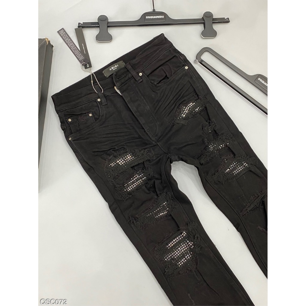 Quần Jean Nam Đính Đá Đen 4 Cúc Amiri Quần Jean Skinny Amiri Phối Đá Ánh Kim Hàng Quảng Châu Cao Cấp