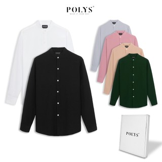 Áo sơ mi cổ tàu tay dài polys fullbox, vải ford mềm mịn, không nhăn áo sơ mi cổ trụ tròn band collar