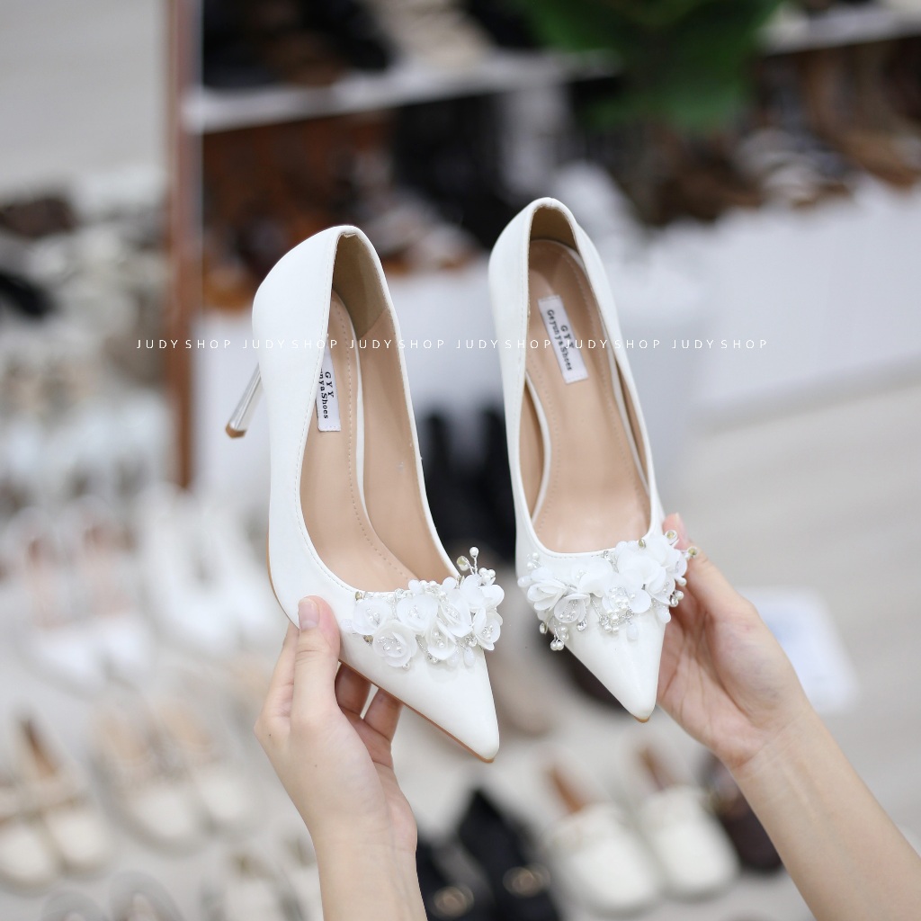 Giày Cưới - Giày Gót Nơ Hoạ Tiết 9p TQXK