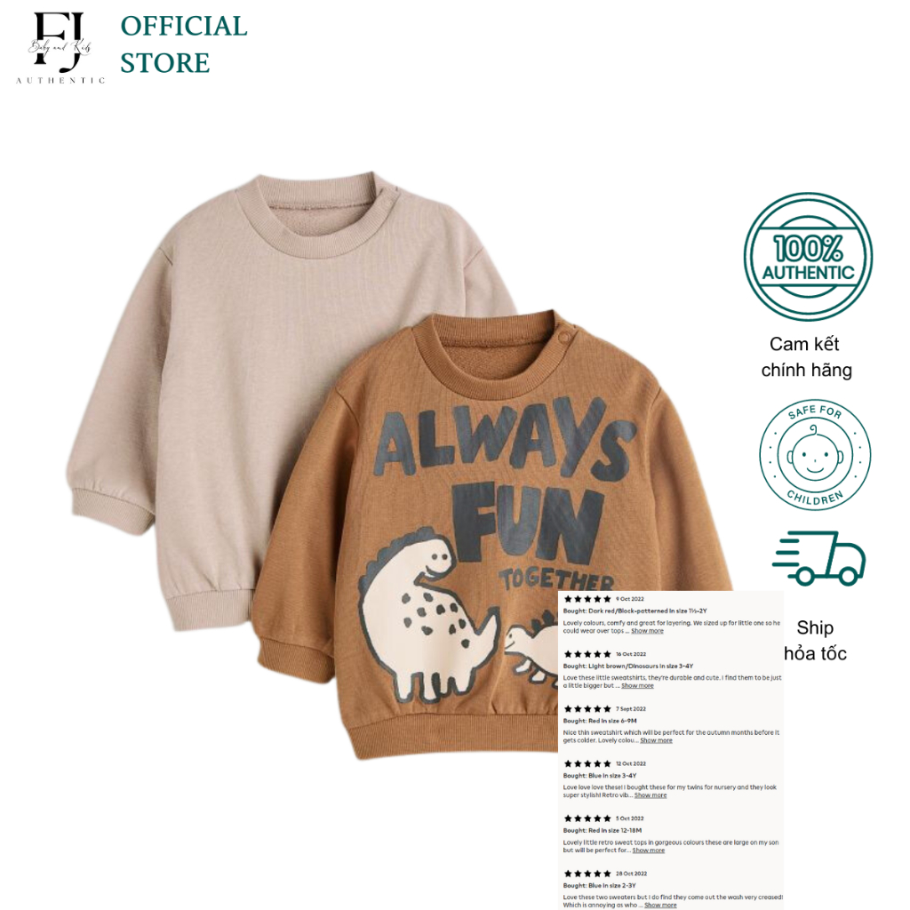 Áo nỉ da cá nâu bé trai HM áo len chui đầu dài tay chất liệu cotton chính hãng cho bé 1-10 tuổi