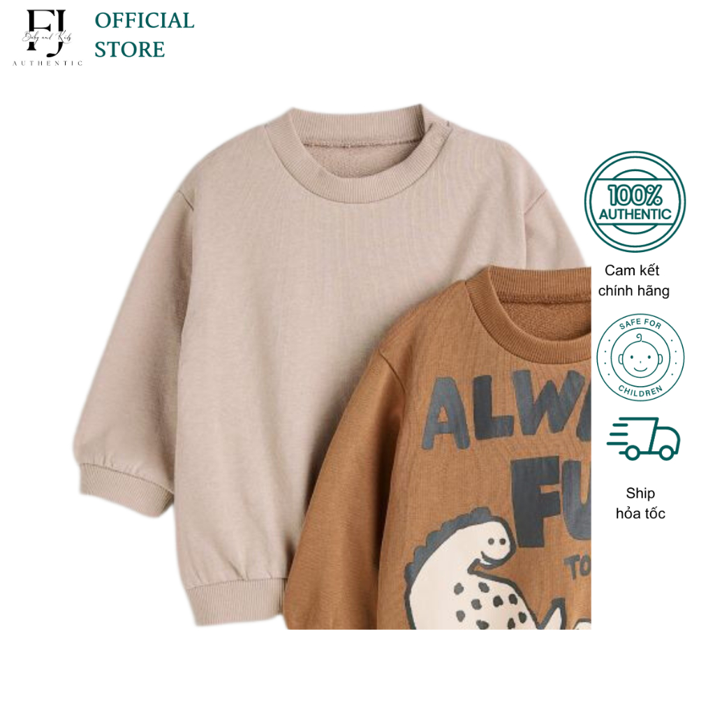 Áo nỉ da cá nâu bé trai HM áo len chui đầu dài tay chất liệu cotton chính hãng cho bé 1-10 tuổi