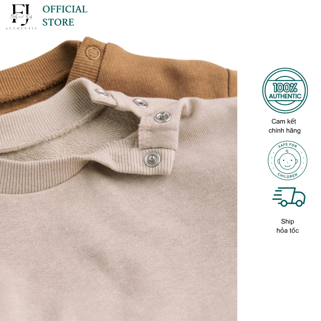 Áo nỉ da cá nâu bé trai HM áo len chui đầu dài tay chất liệu cotton chính hãng cho bé 1-10 tuổi