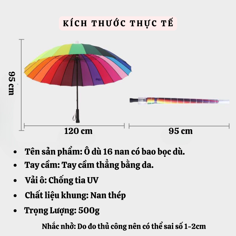 Ô Dù HUTO Dù Che Mưa Đi Nắng 16 Nan Thép Chắc Chắn Cán Dài Tay Cầm Bằng Da