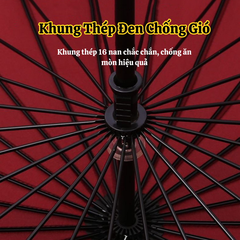 Ô Dù HUTO Dù Che Mưa Đi Nắng 16 Nan Thép Chắc Chắn Cán Dài Tay Cầm Bằng Da