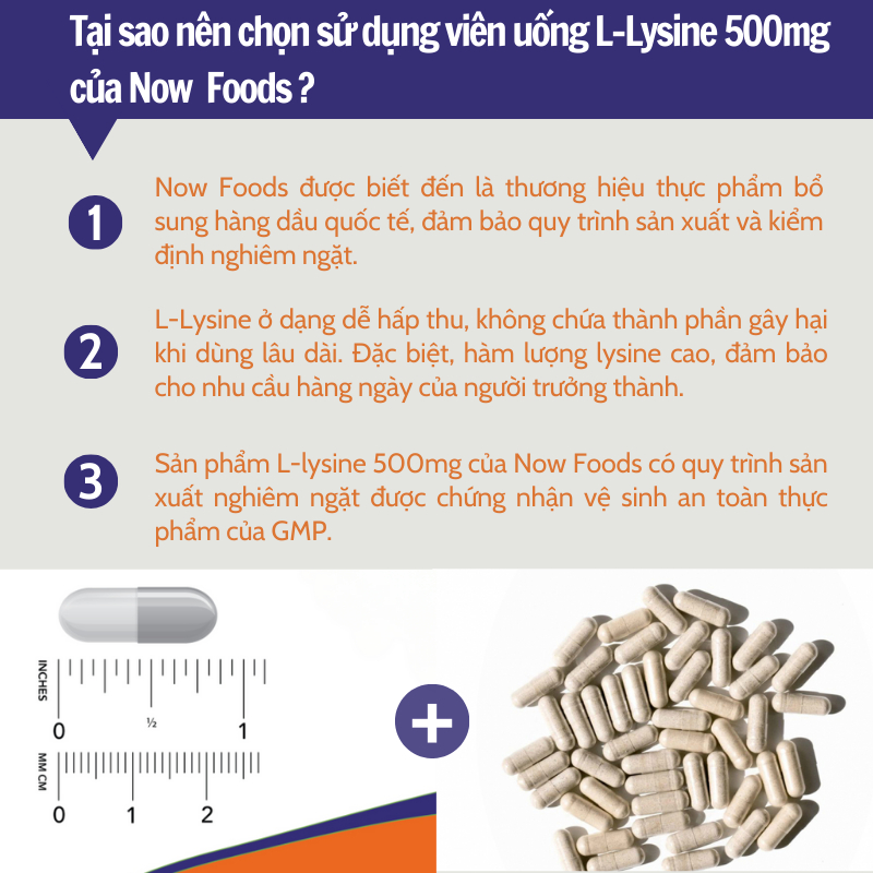 Viên uống tăng sinh collagen Now L-Lysine 500mg/L-Lysine 1000mg giúp giảm mụn đẹp da 100 viên