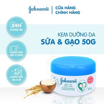 Kem dưỡng da Johnson's Baby Milk+Rice Cream nắp xanh và nắp hồng 50g