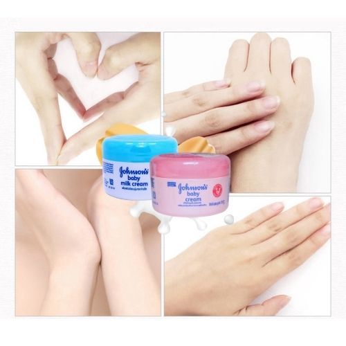 Kem dưỡng da Johnson's Baby Milk+Rice Cream nắp xanh và nắp hồng 50g