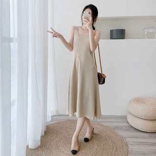 Váy 2 dây len INFLACHI dáng dài cổ vuông hở vai sexy cho nữ màu basic tôn dáng kiểu Hàn Quốc M60 B2-14 T12T2  T14T2