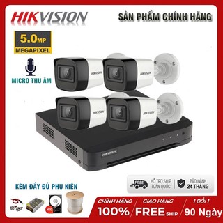 Bộ Camera Giám sát HIKVISION 5.0MP CÓ MIC, Kèm HDD 500GB/1T/2TB & đầy dủ phụ kiện tự lắp đặt